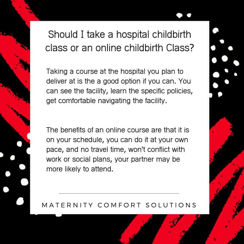 birth class at hospital or online graphic