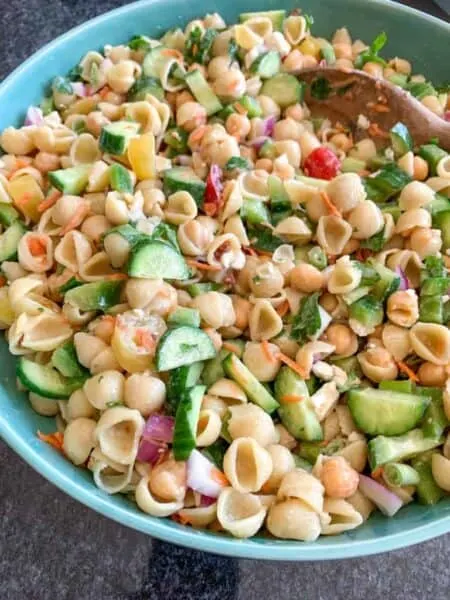 summer baby shower themes lemon tahini pasta salad