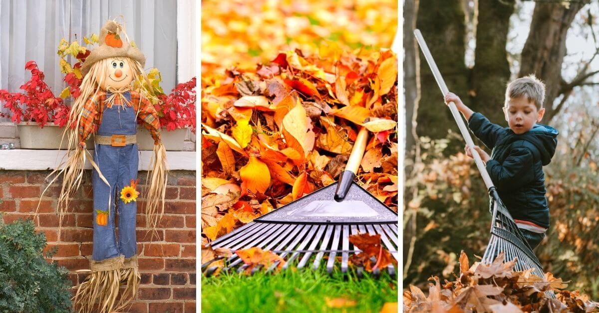 October Toddler activities kids raking leaves