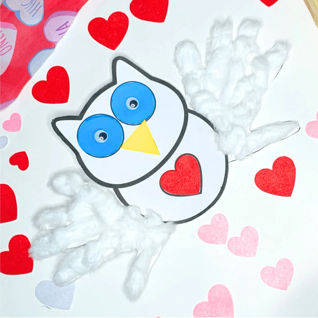 Valentine's Day Snowy Owl Handprint Craft